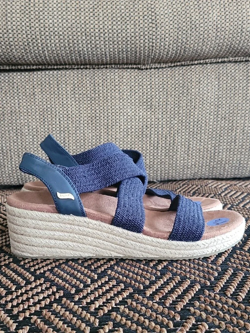 Skechers Cali x Martha Stewart Arch Fit Beverlee Wedge Sandals Navy Blue Sz 7.5